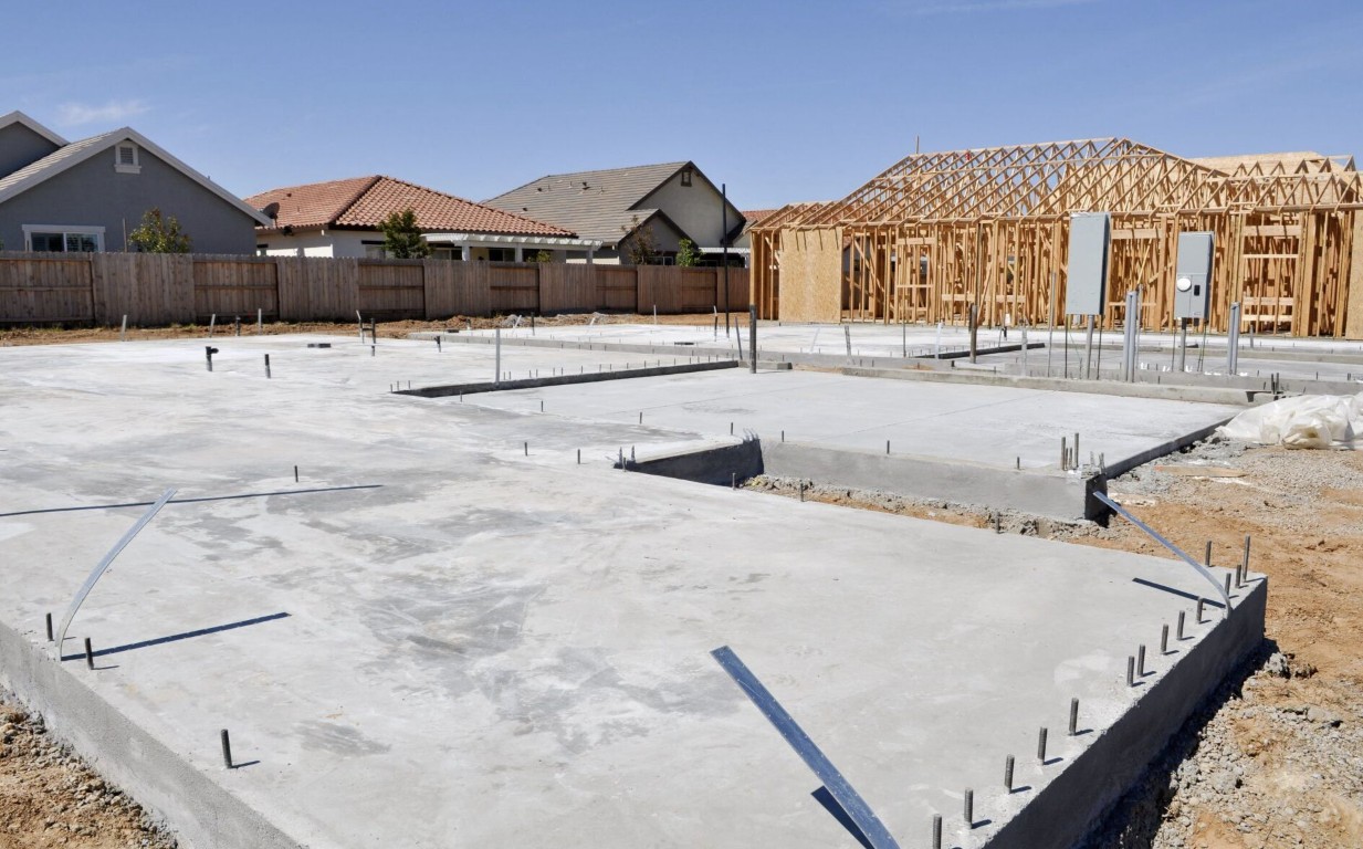 New residential concrete slab and foundation construction in Hayward, CA